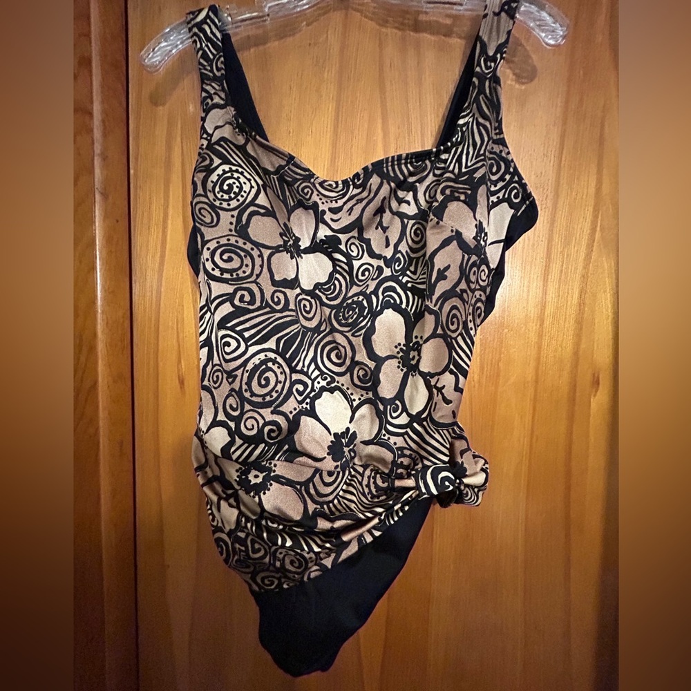 Black and white floral one piece bathing suit